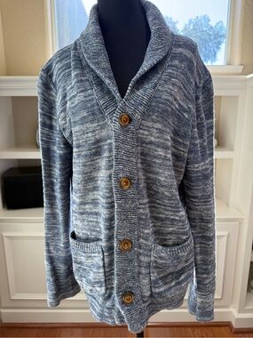 Lucky Brand Men's M/Women’s L Shawl Collar Cardigan Blue Heathered Great Buttons
